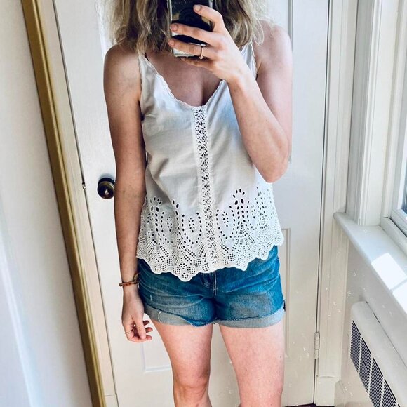 100% cotton white Paige v-neck eyelet camisole tank top - Picture 6 of 6